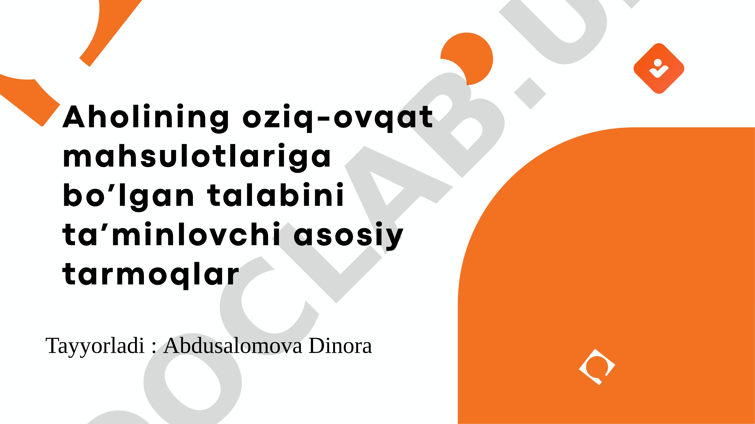 Aholining oziq-ovqat mahsulotlariga bo‘lgan talabini ta’minlovchi asosiy tarmoqlar