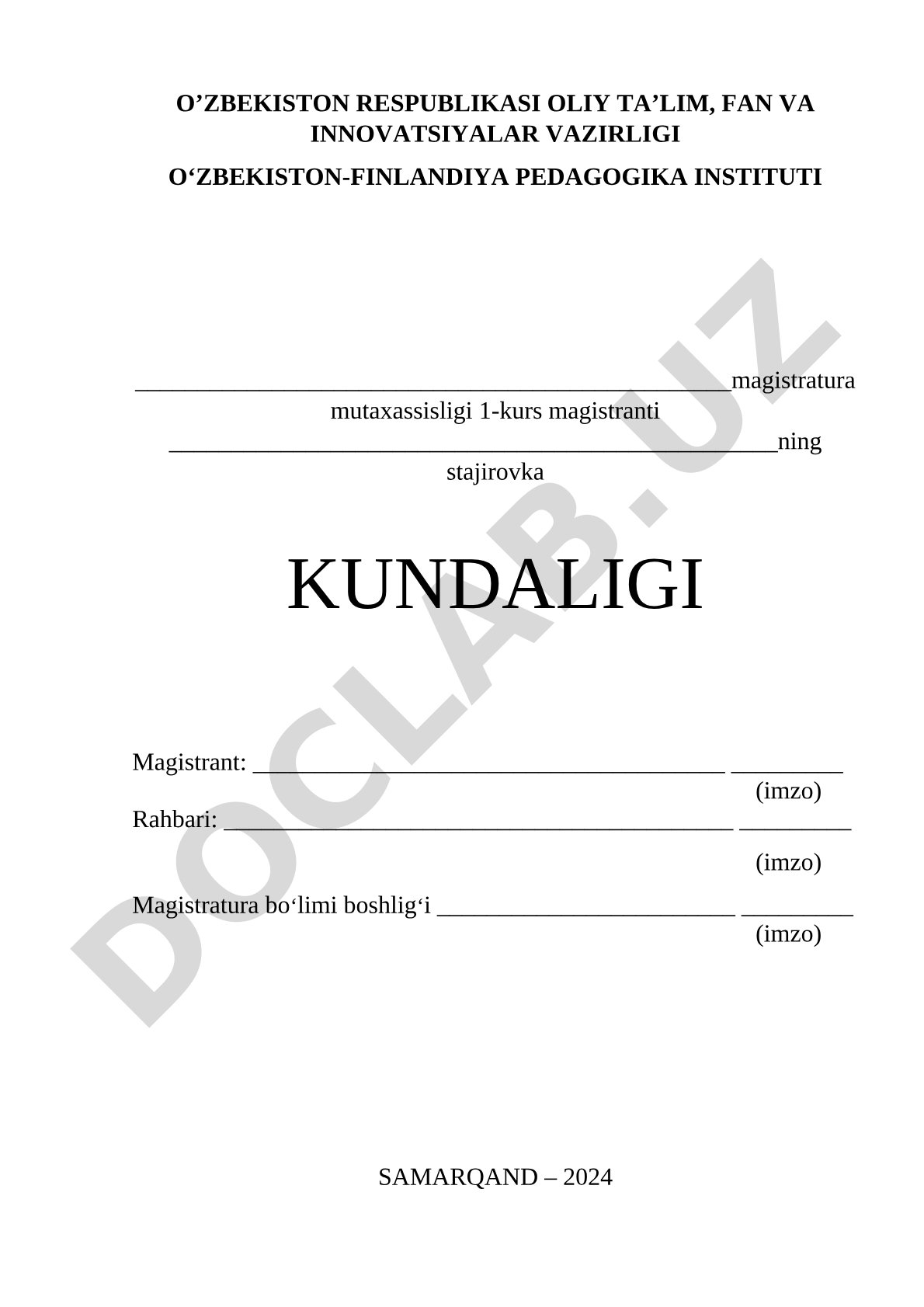Magistrant stajirovka kundaligi
