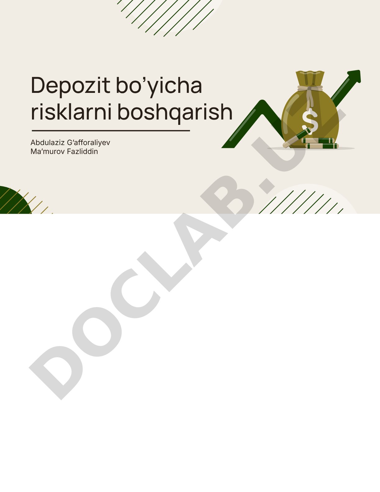 Depozit bo’yicha risklarni boshqarish