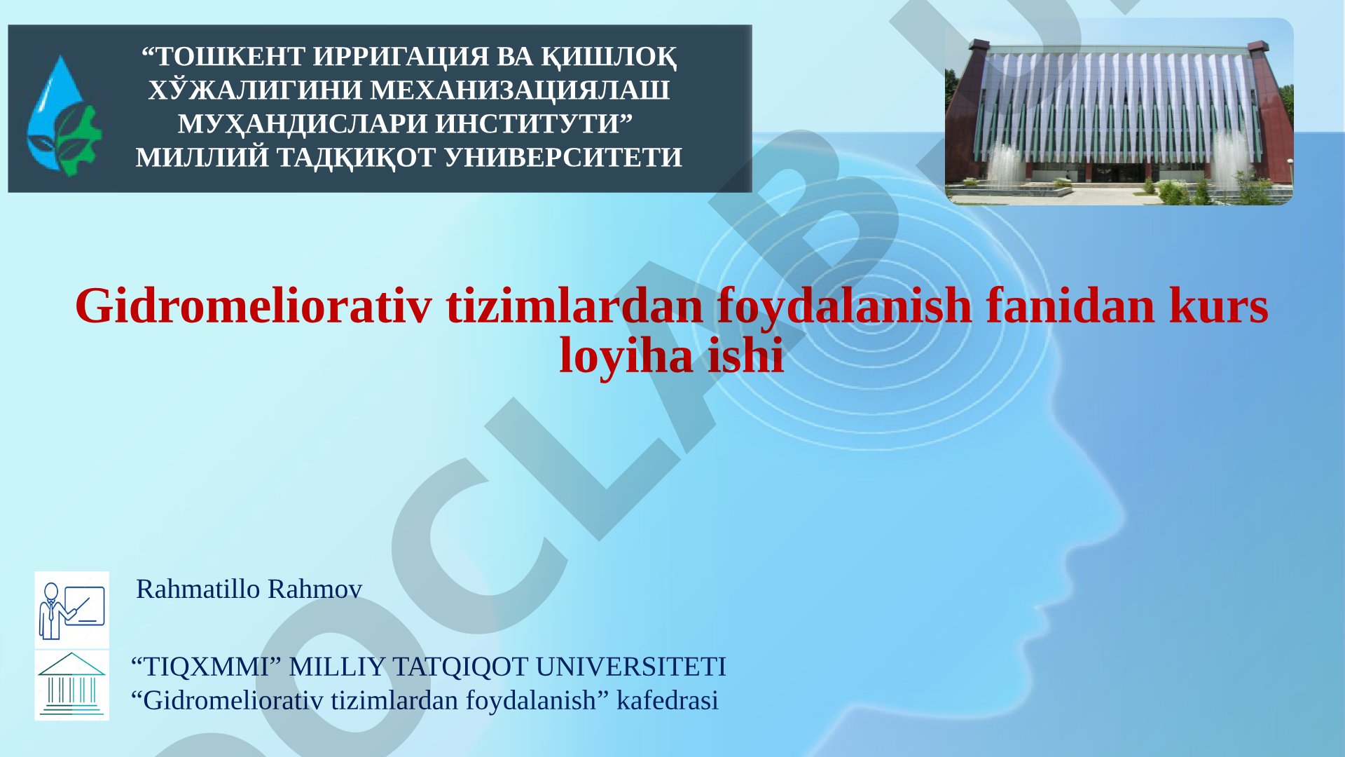 «Tomson» nomli vodaslivtdan foydalanish orqali suv sarfini o’lchash grafigini ishlab chiqish