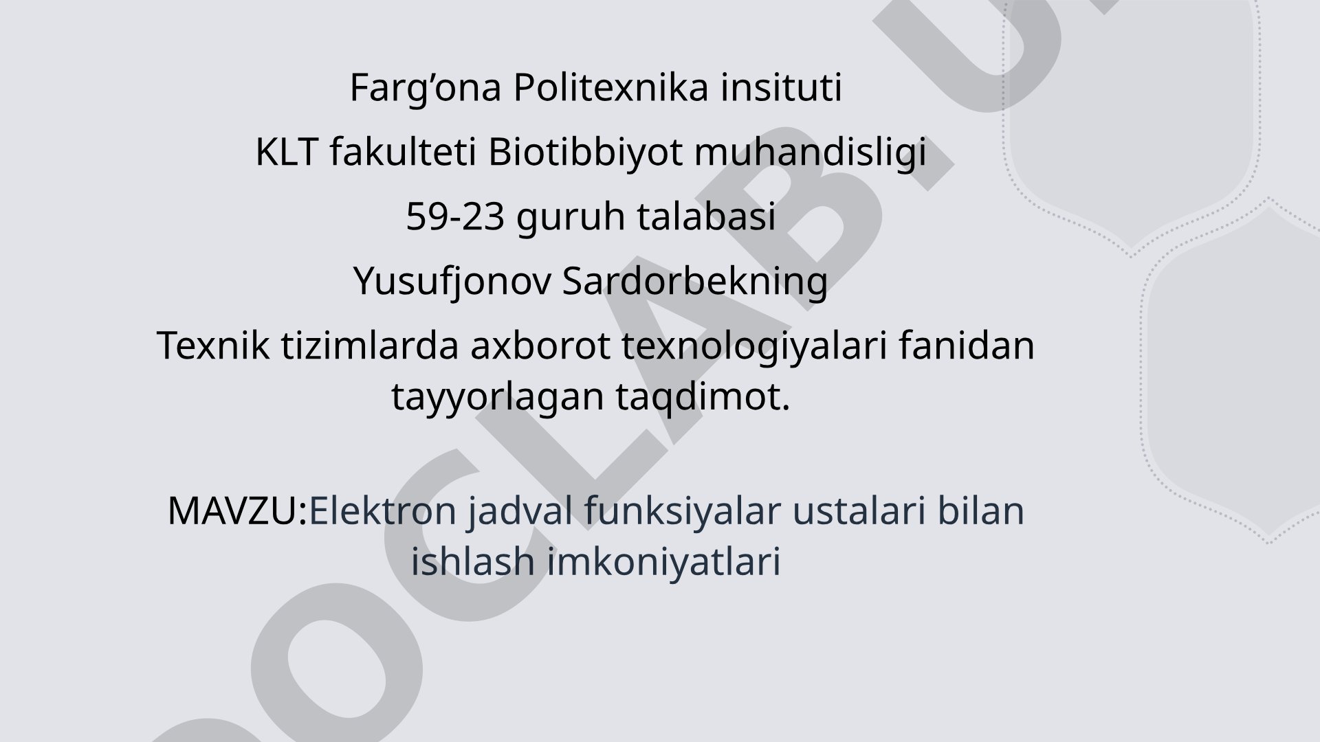 Elektron jadval funksiyalar ustalari bilan ishlash imkoniyatlari Reja 1 Elektron jadval funktsiyalar