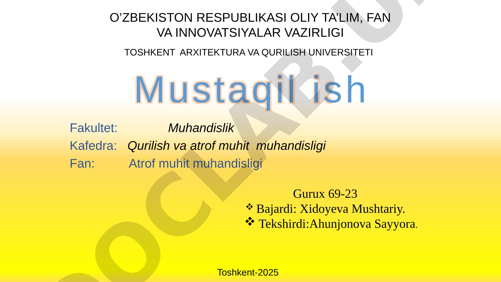 Gips ishlab chiqaruvchi korxonalarning atrof-muhitga zararini kamaytirish