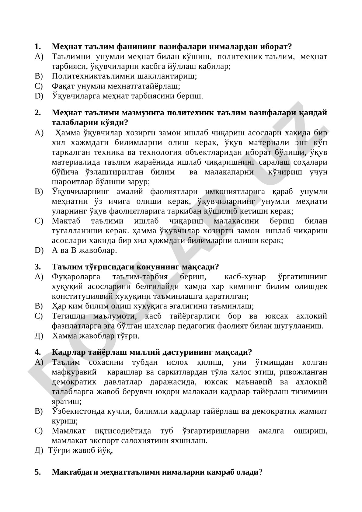 Меҳнат таълими фанининг вазифалари