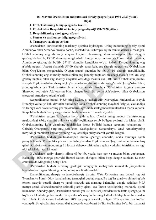 O‘zbekiston Respublikasi tarixiy geografiyasi (1991-2020 yillar)