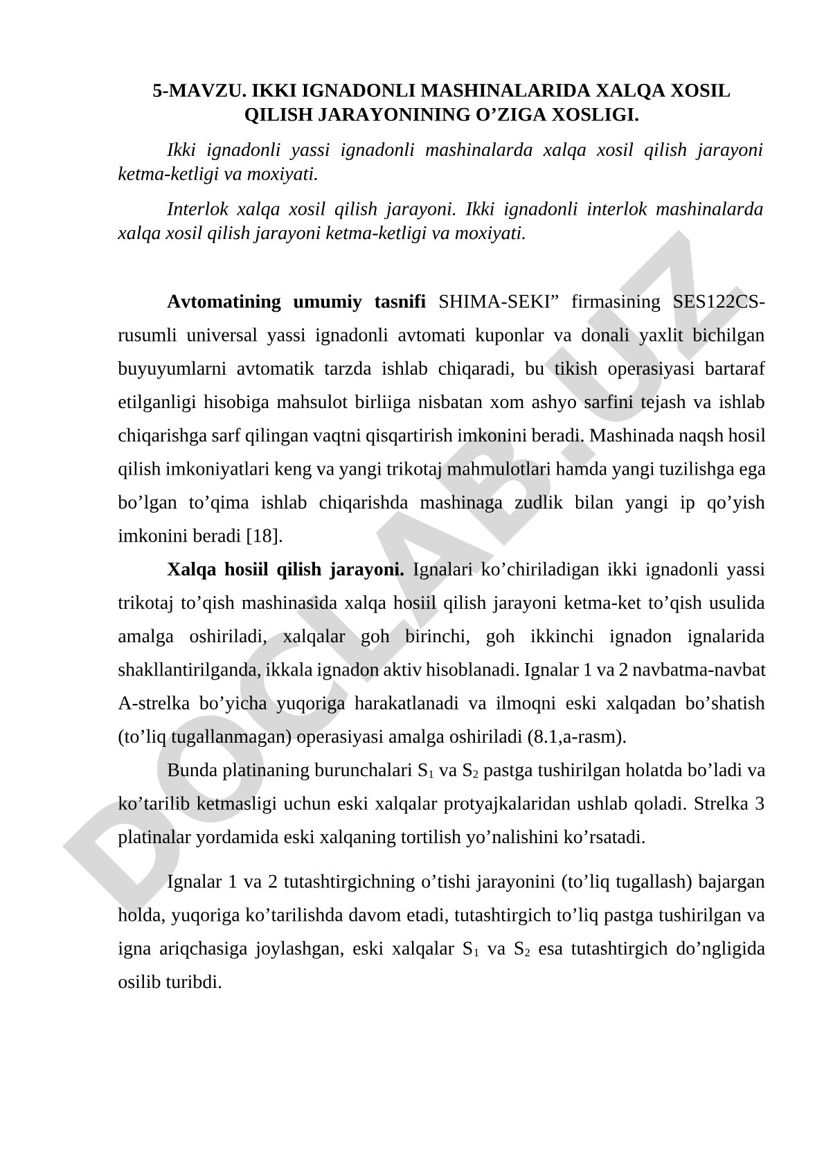 Ikki ignadonli mashinalarida xalqa xosil qilish jarayonining o’ziga xosligi