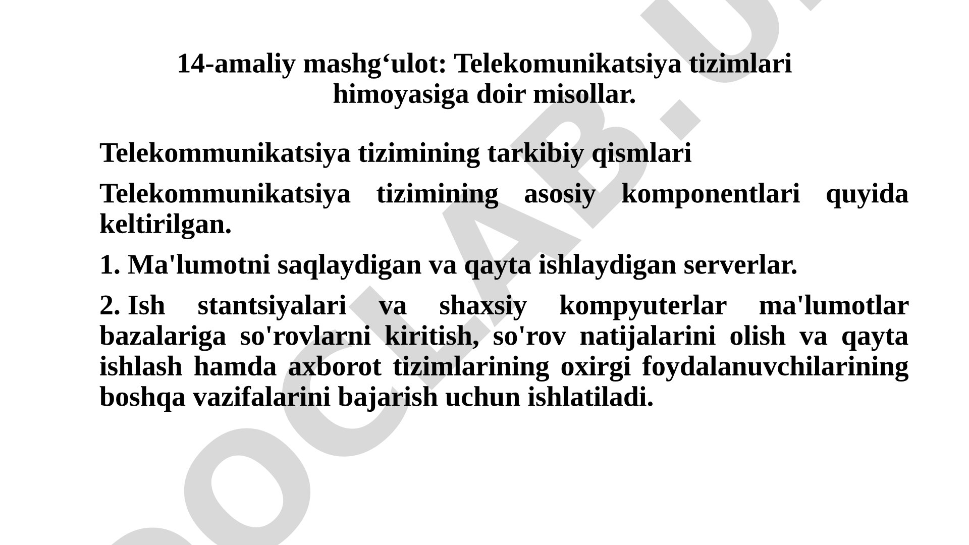 Telekommunikatsiya tizimlari himoyasiga doir misollar