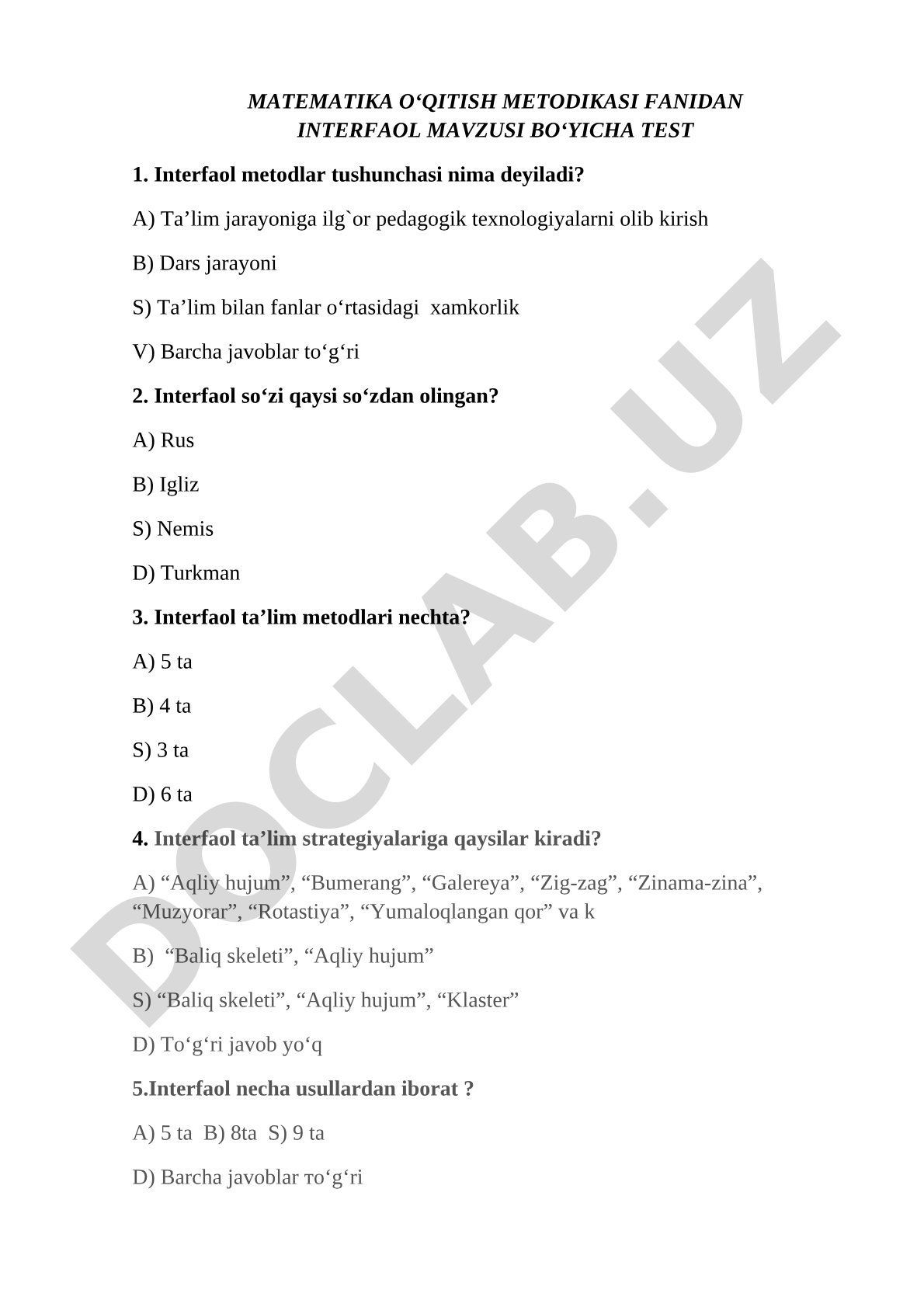 Matematika o‘qitish metodikasida interfaol metodlar
