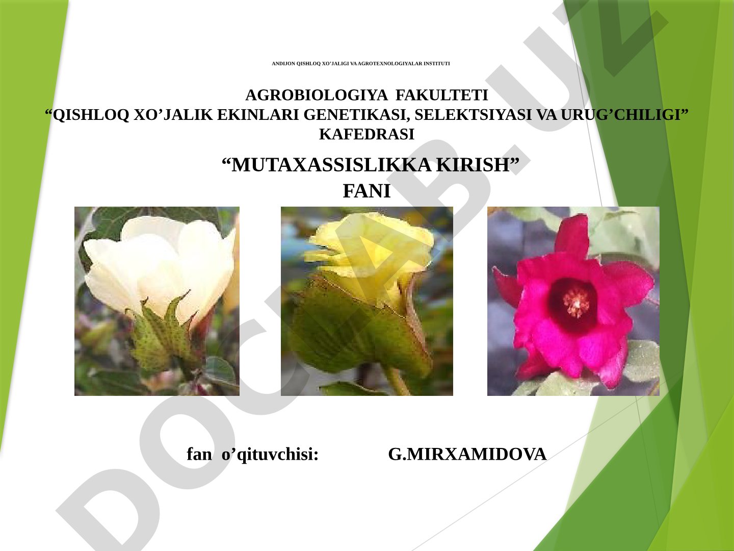 Mutaxassislikka kirish fani o‘quv dasturi va asosiy adabiyotlar ro‘yxati