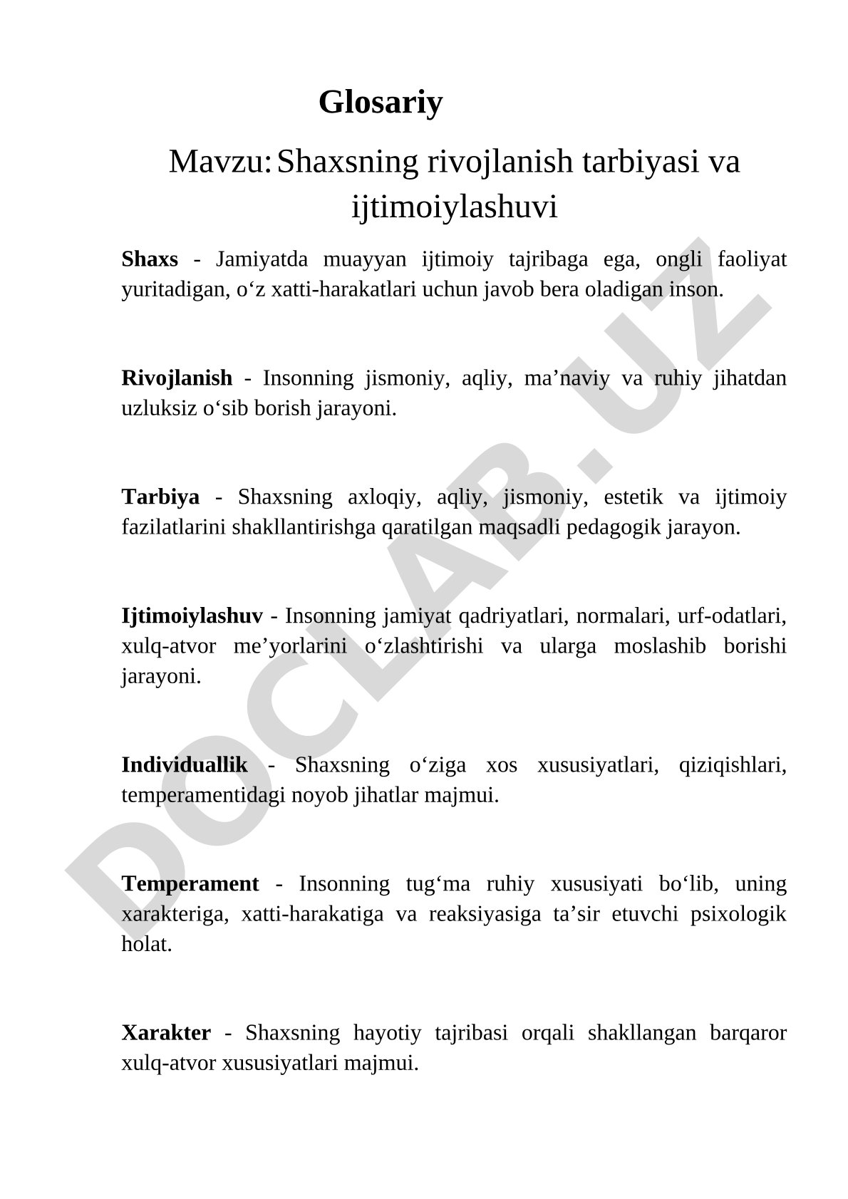Shaxsning rivojlanish tarbiyasi va ijtimoiylashuvi