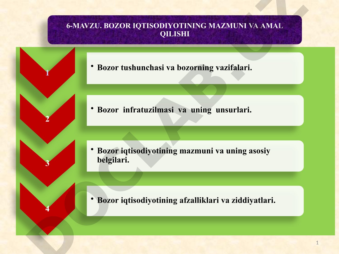 Bozor iqtisodiyotining mazmuni va amal qilishi