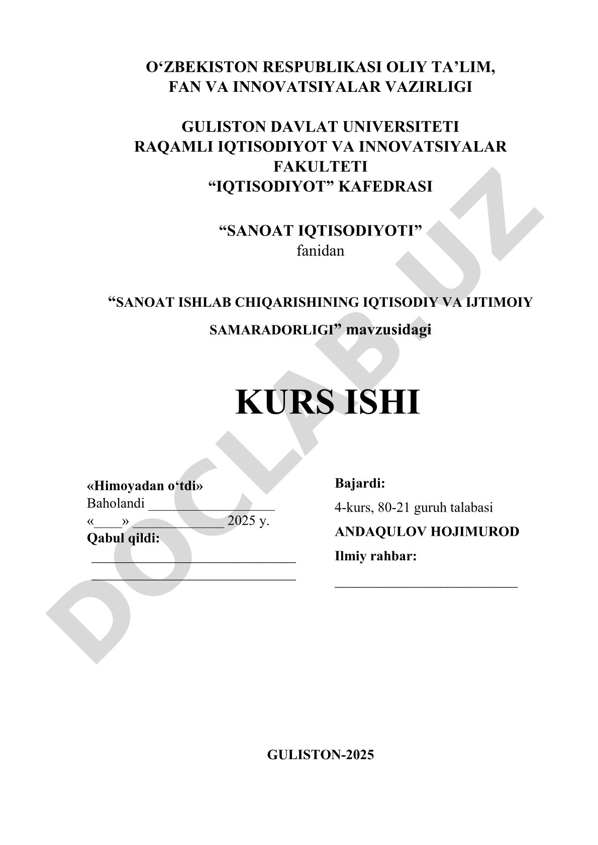 Sanoat ishlab chiqarishining iqtisodiy va ijtimoiy samaradorligi