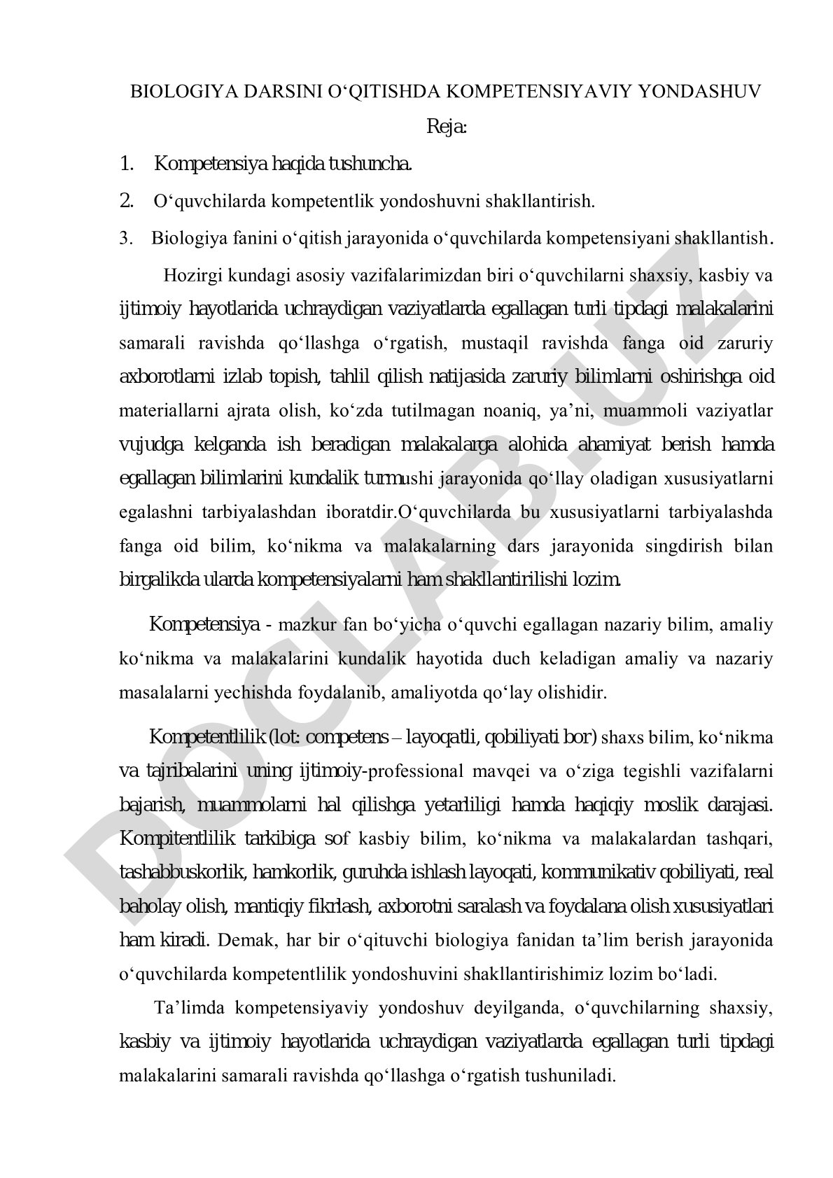 Biologiya darsini o‘qitishda kompetensiyaviy yondashuv