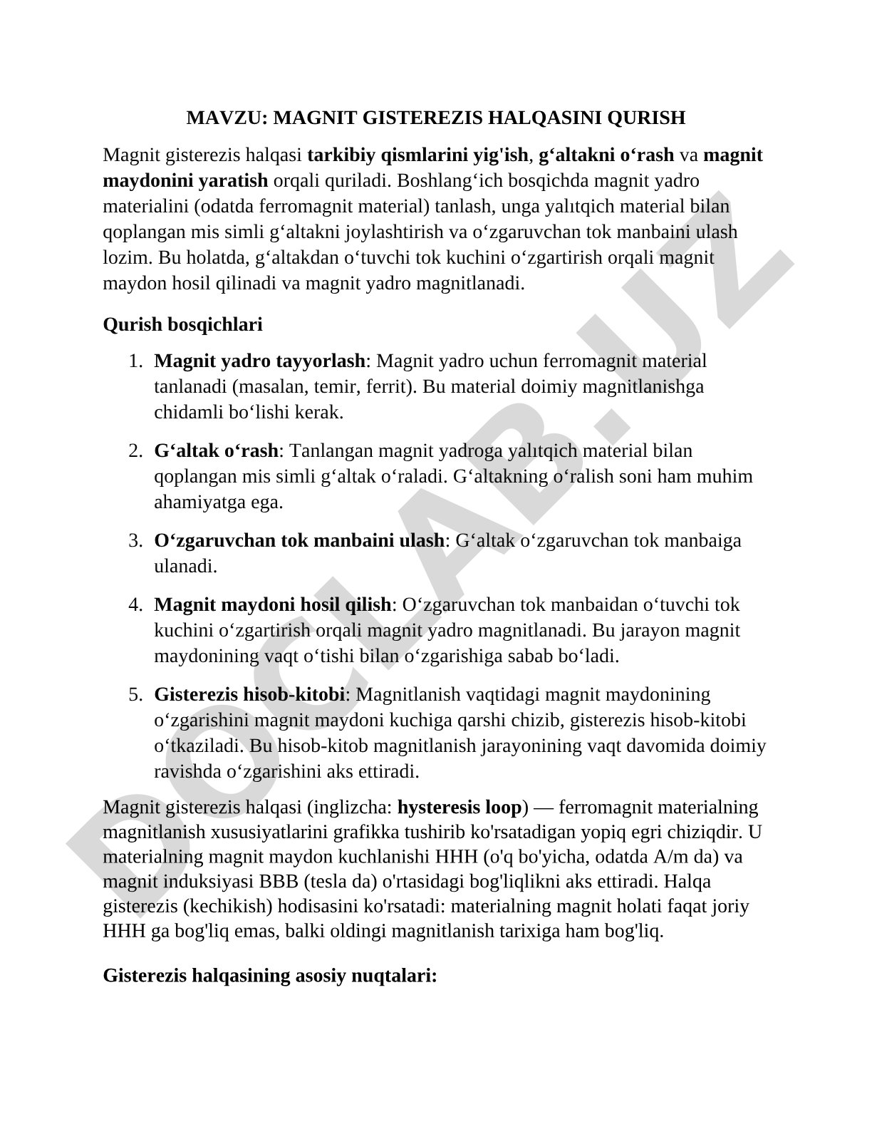 Magnit gisterezis halqasini qurish