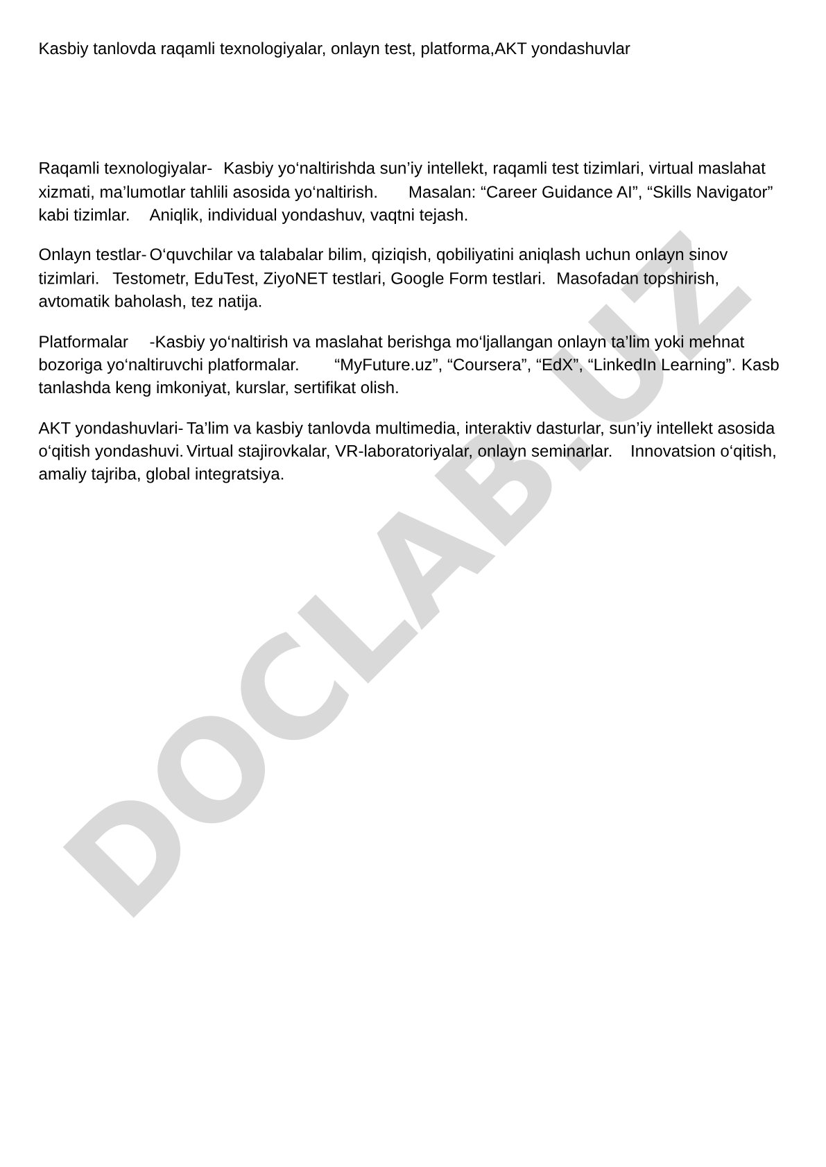 Kasbiy tanlovda raqamli texnologiyalar