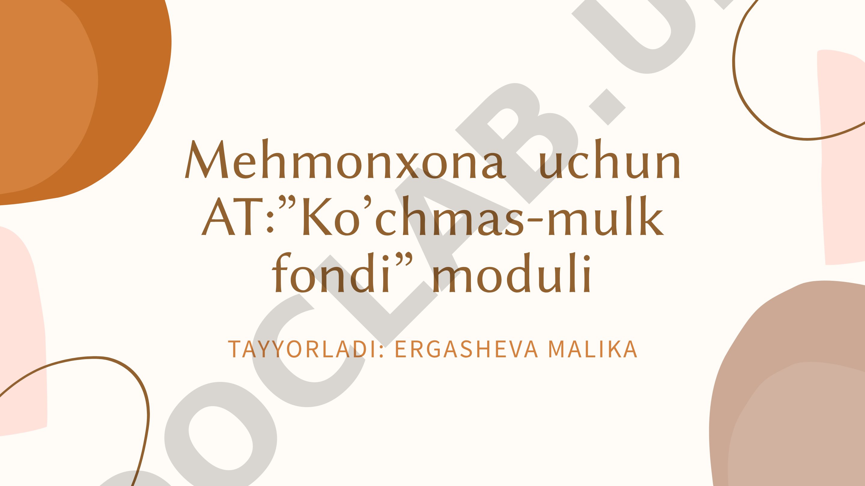 Mehmonxona uchun Ko'chmas-mulk fondi moduli