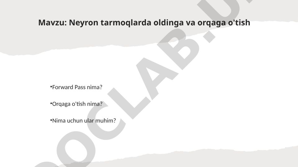 Neyron tarmoqlarda oldinga va orqaga o'tish