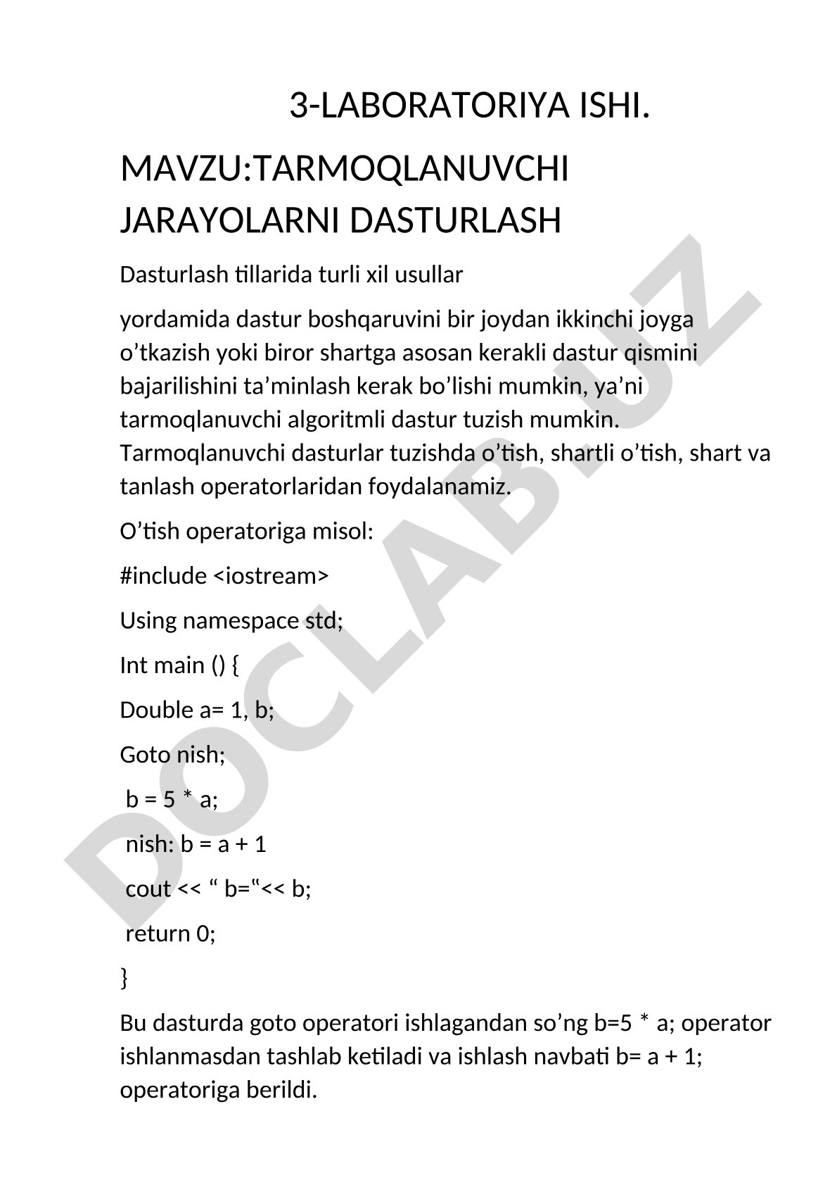 Tarmoqlanuvchi algoritmlar, operatorlar va misollar bilan dasturlash