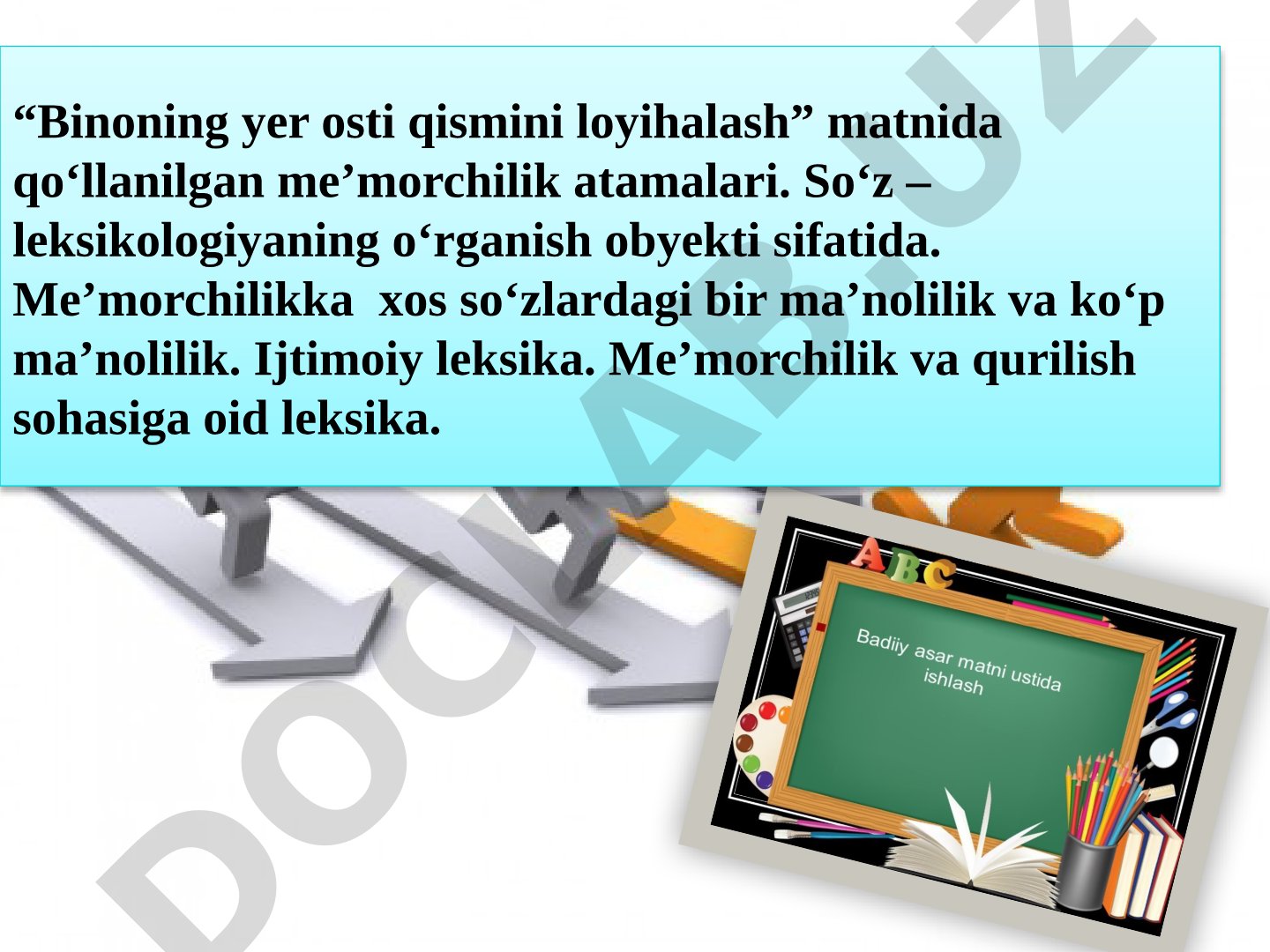 Binoning yer osti qismini loyihalash matnida qo'llanilgan me'morchilik atamalari