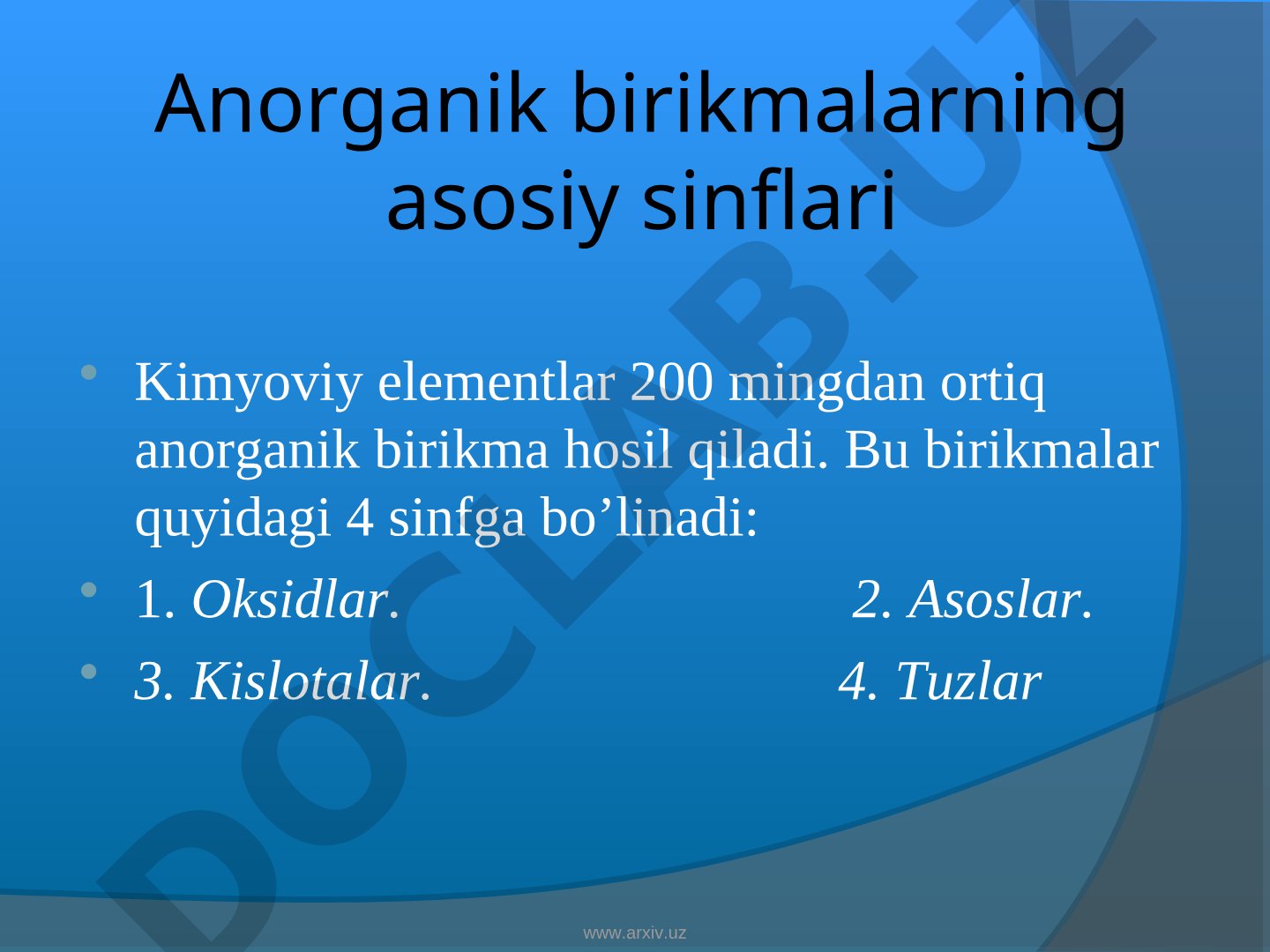 Anorganik birikmalarning asosiy sinflari