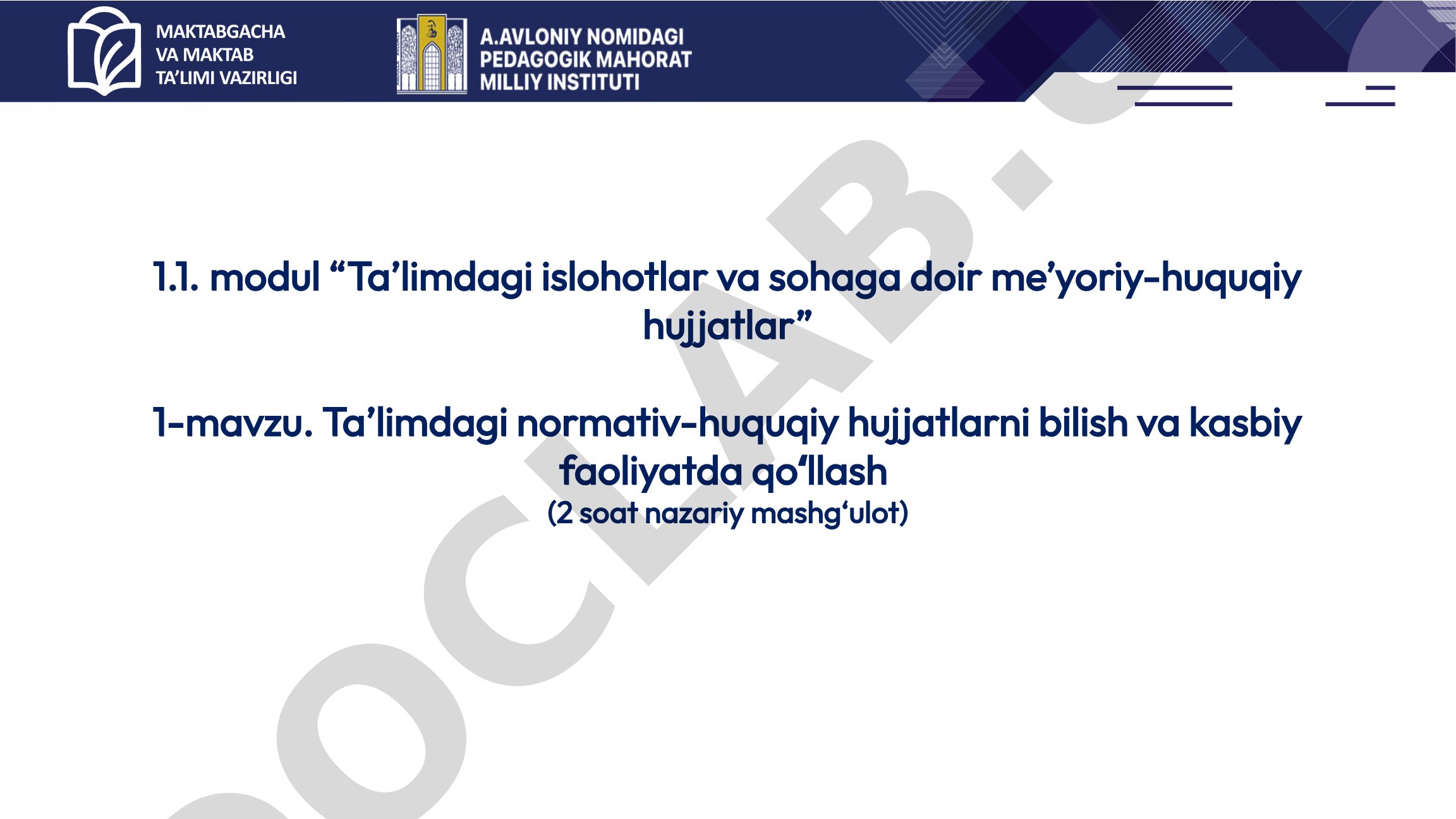 Ta’limdagi normativ-huquqiy hujjatlarni bilish va kasbiy faoliyatda qoʻllash