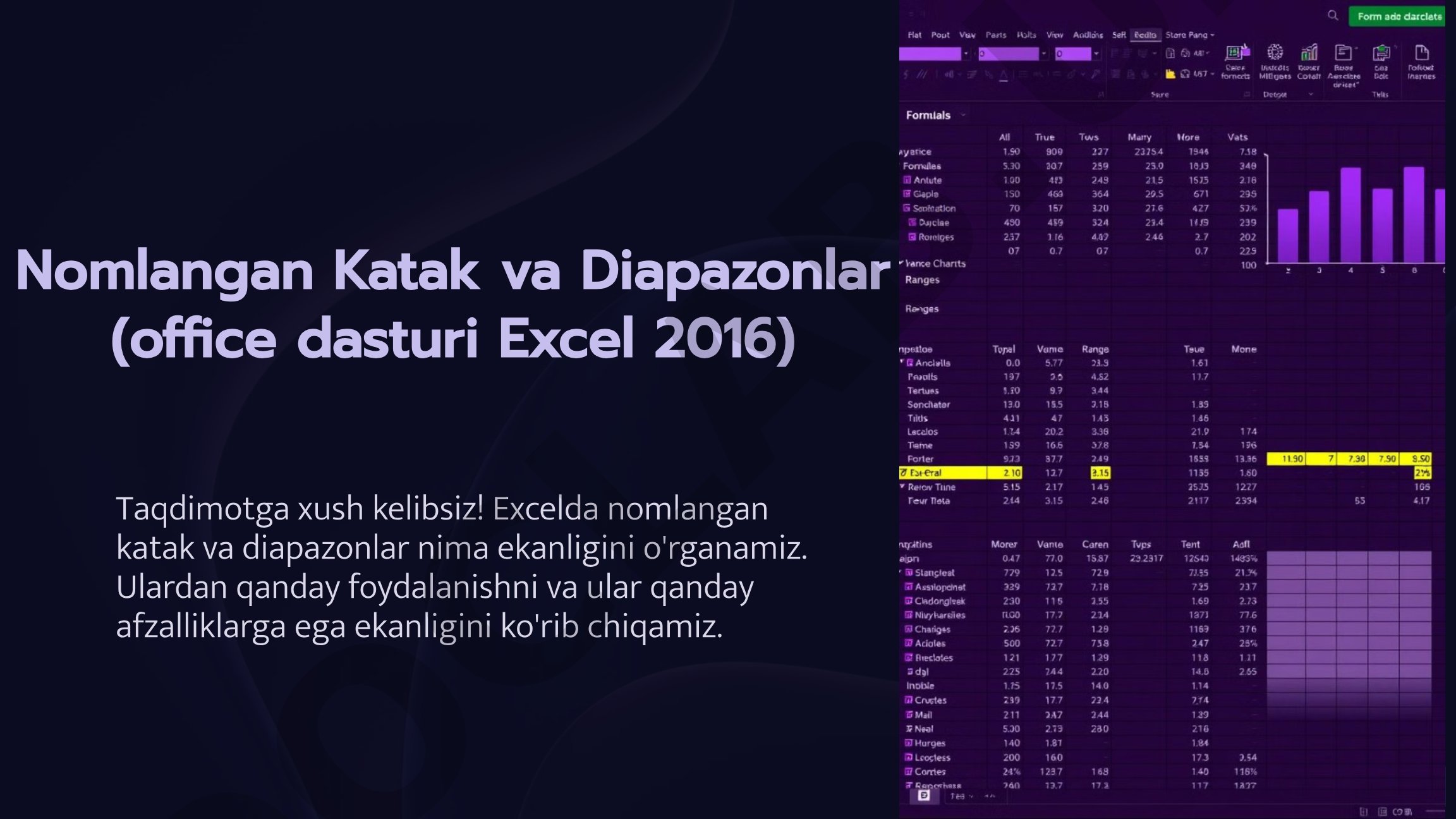 Nomlangan katak va diapazonlar (Excel 2016)