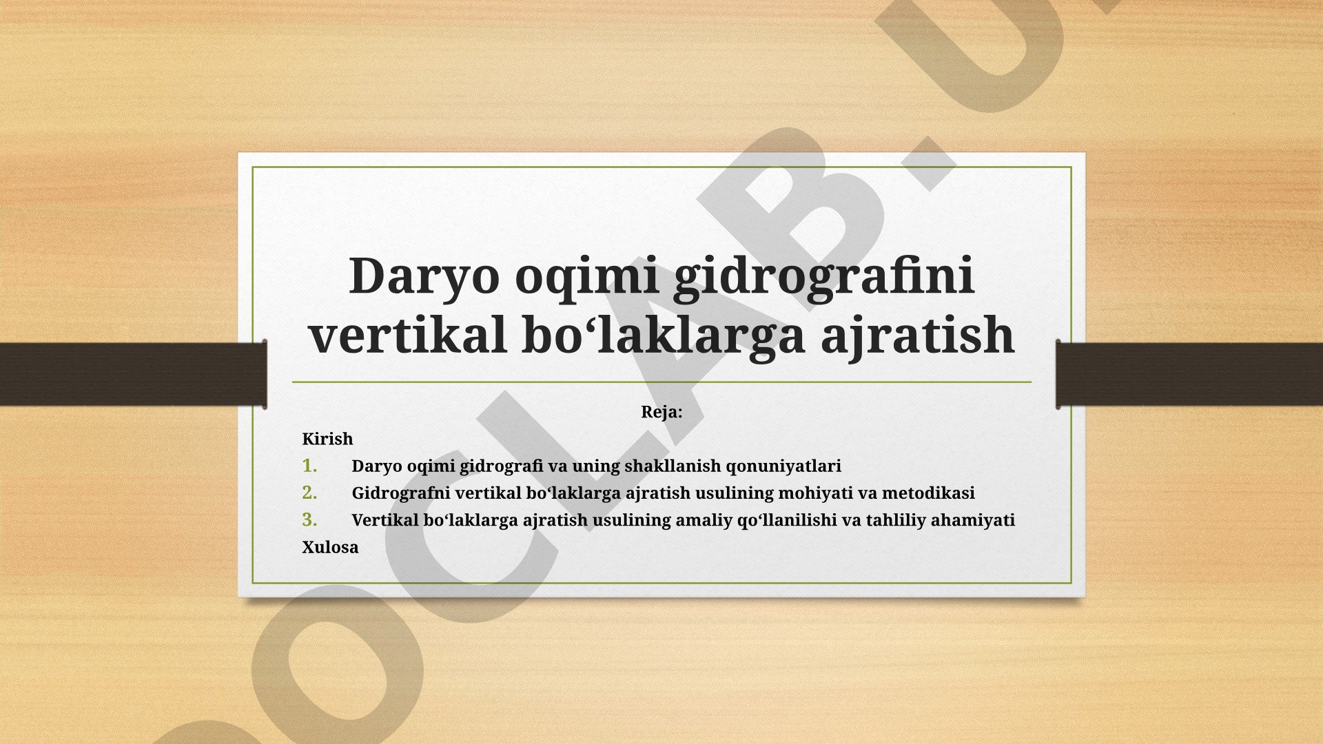 Daryo oqimi gidrografini vertikal bo‘laklarga ajratish