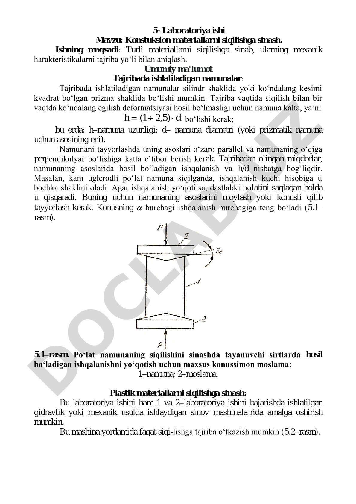 Konstruksion materiallarni siqilishga sinash