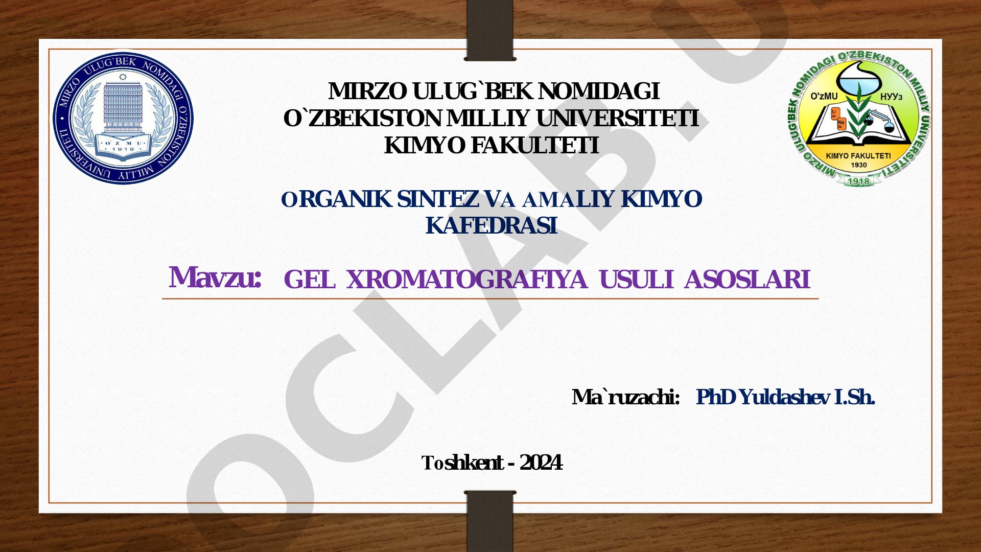 Gel xromatografiya usuli asoslari