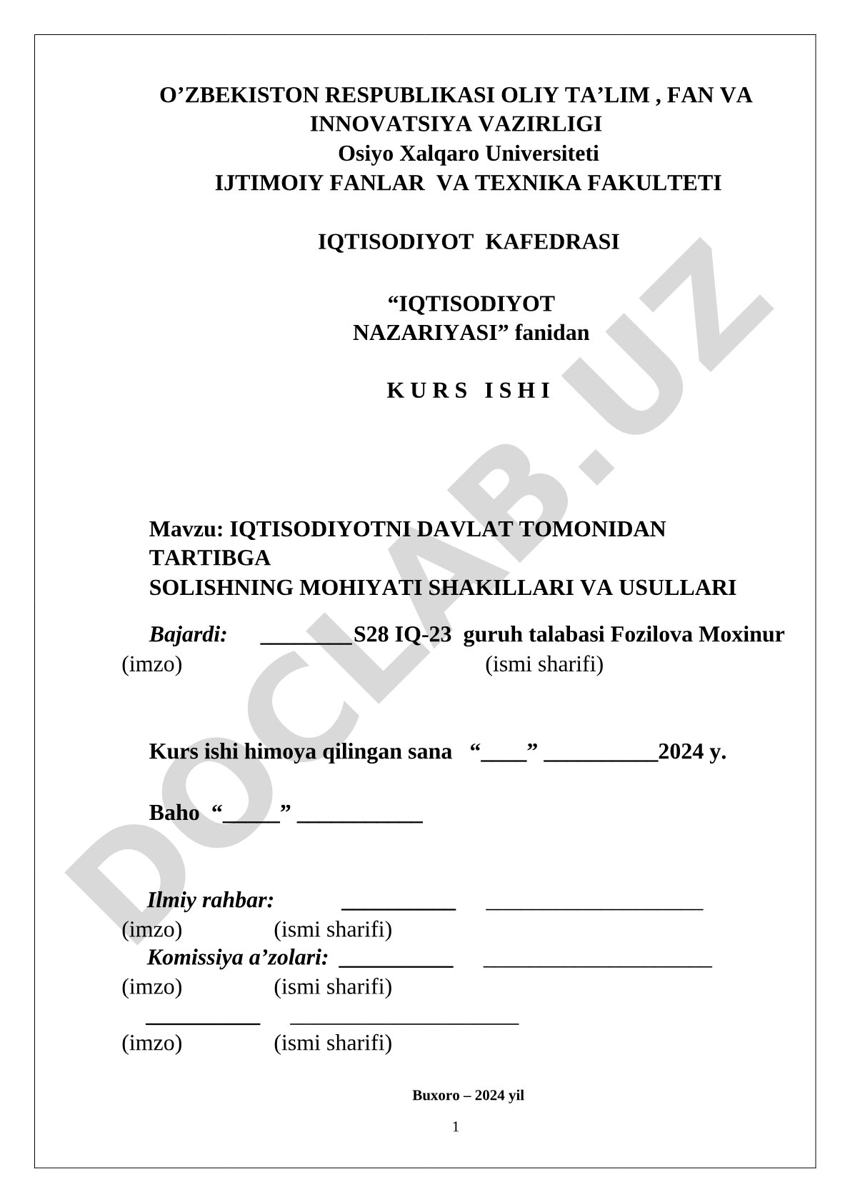 Iqtisodiyotni davlat tomonidan tartibga solishning mohiyati shakillari va usullari