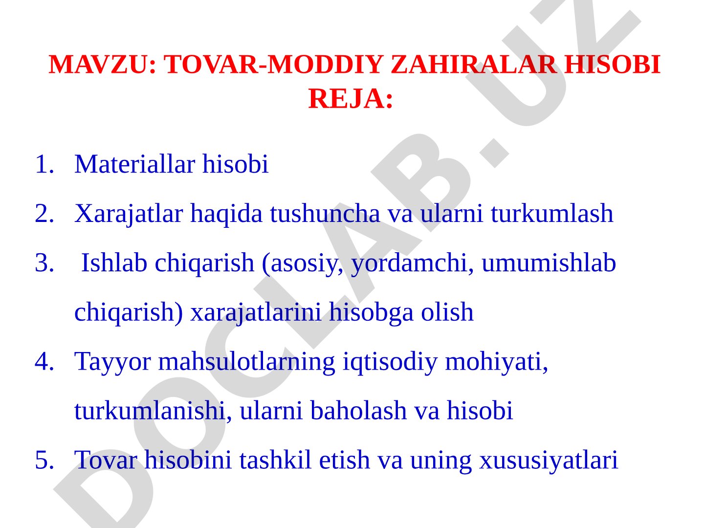 Tovar-moddiy zaxiralar hisobi