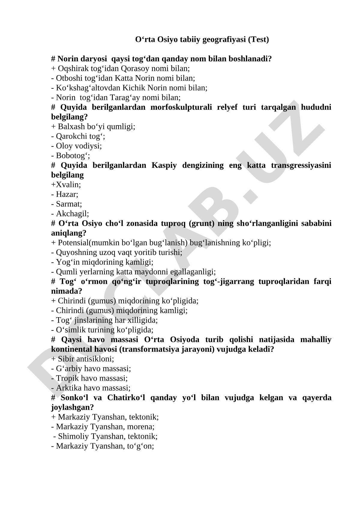 O‘rta Osiyo tabiiy geografiyasi