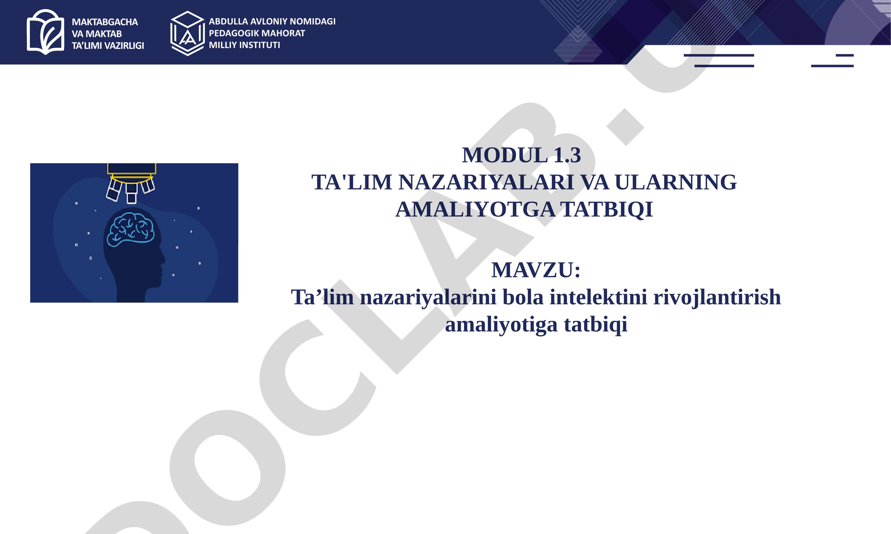 Ta’lim nazariyalarini bola intelektini rivojlantirish amaliyotiga tatbiqi