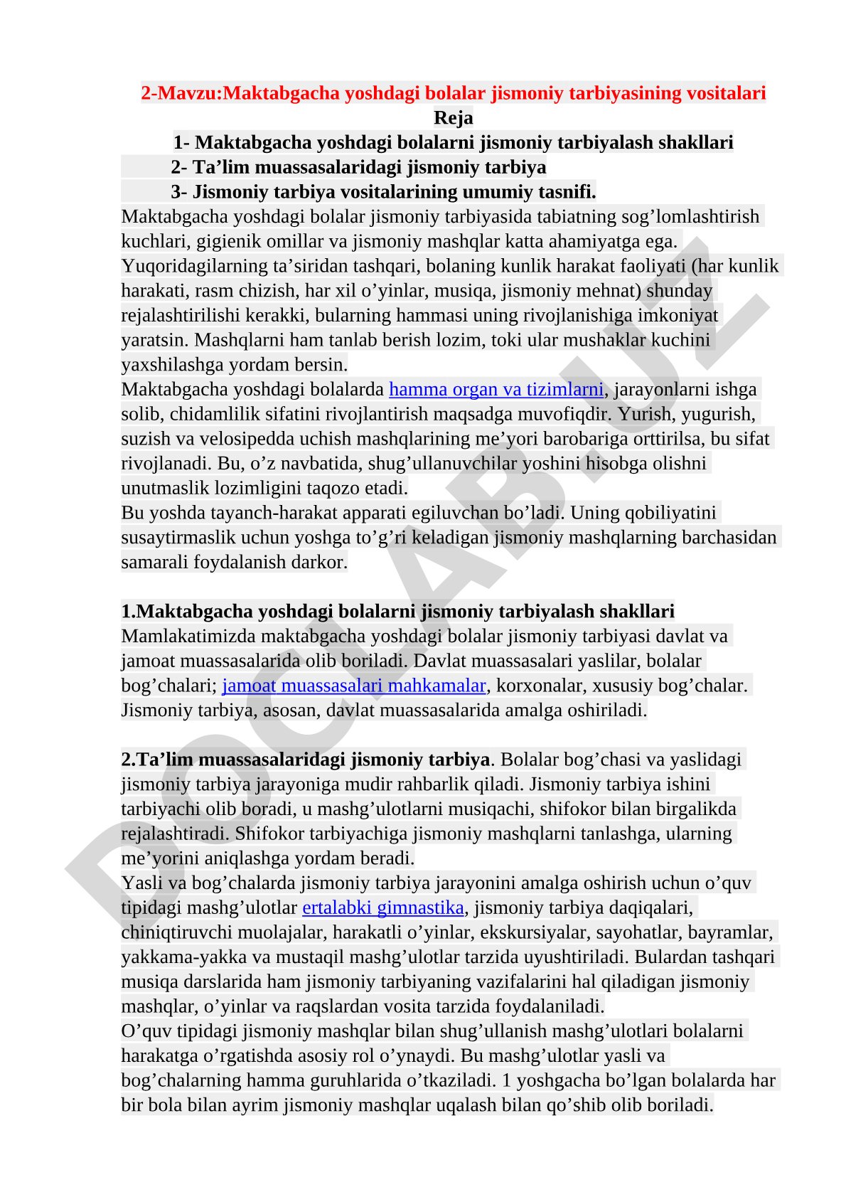 Maktabgacha yoshdagi bolalar jismoniy tarbiyasining vositalari