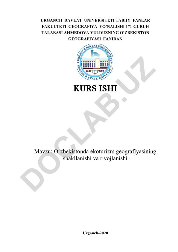 O'zbekistonda ekoturizm geografiyasining shakllanishi va rivojlanishi