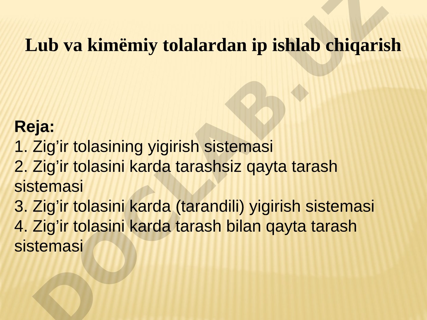 Lub va kimёmiy tolalardan ip ishlab chiqarish