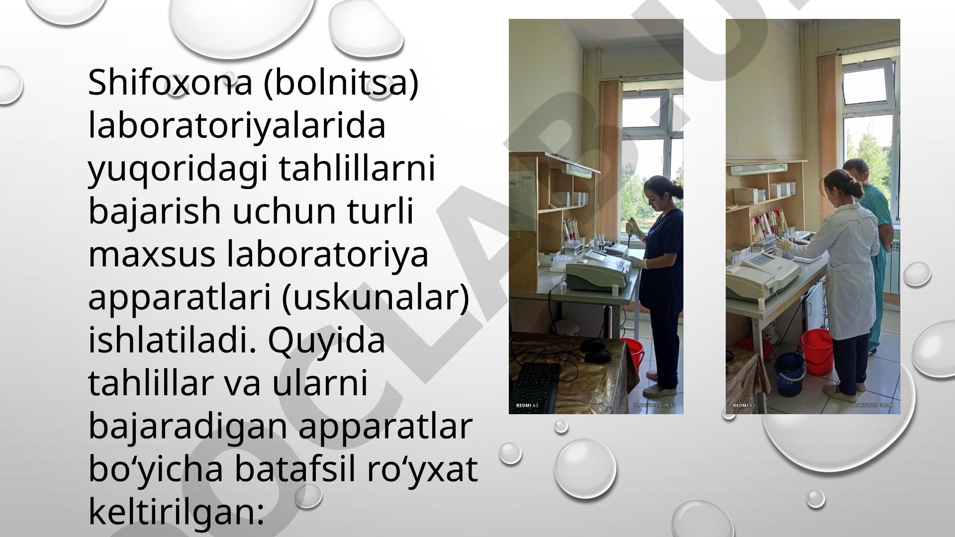 Shifoxona laboratoriyalarida tahlillar va apparatlar