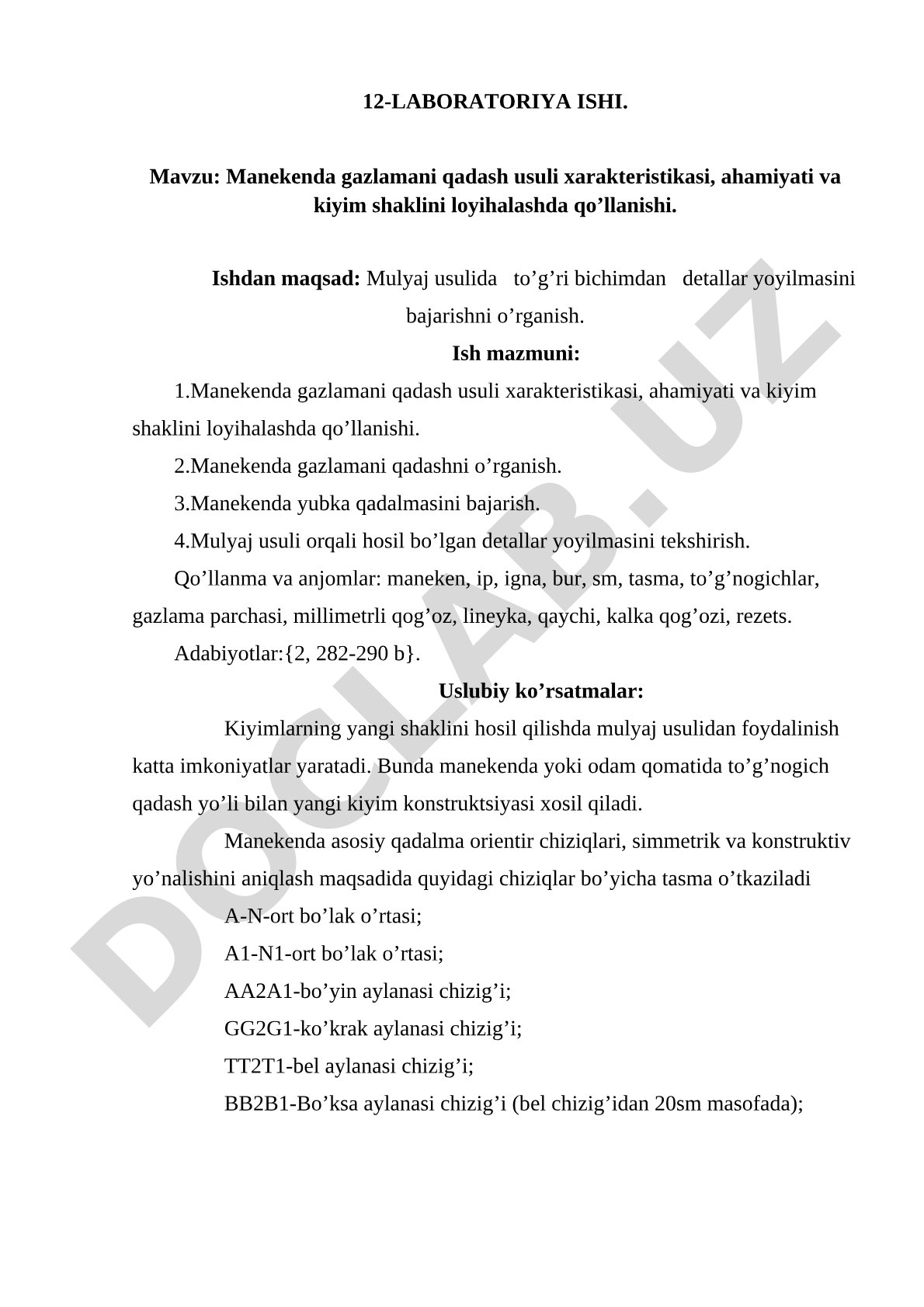 Manеkеnda gazlamani qadash usuli xaraktеristikasi, ahamiyati va kiyim shaklini loyihalashda qo’llanishi