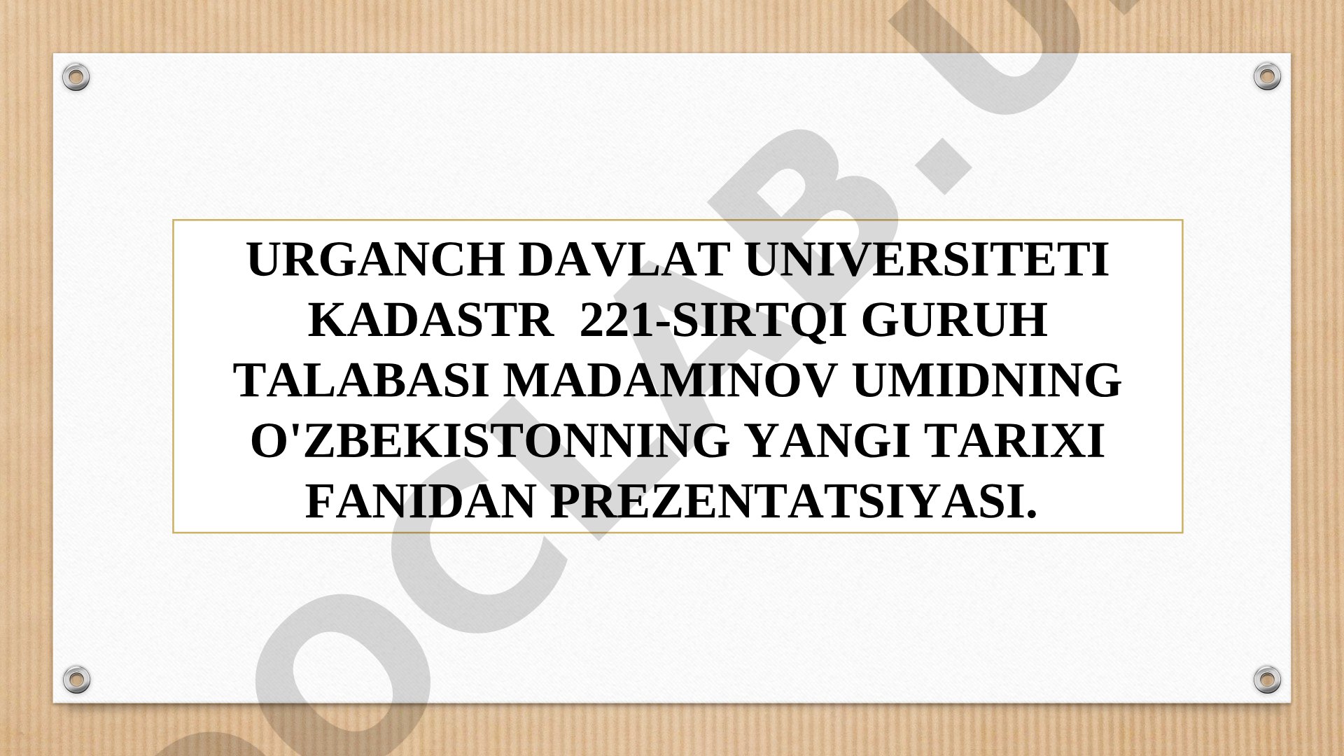 Islom Abdug'aniyevich Karimov O'zbekiston Respublikasi Birinchi Prezident