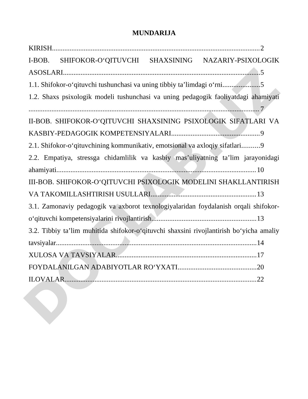 Shifokor-o‘qituvchi shaxsining psixologik modeli