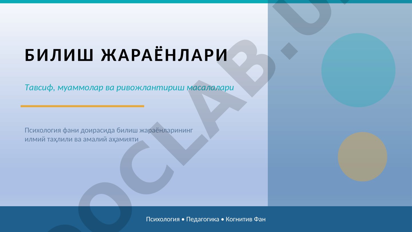 Билиш жараёнлари тавсиф, муаммолар ва ривожлантириш масалалари