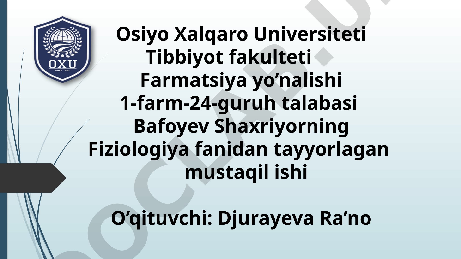 Orqa miyaning reflektor va o’tkazuvchi yo’l faoliyati, tekshirish usullari