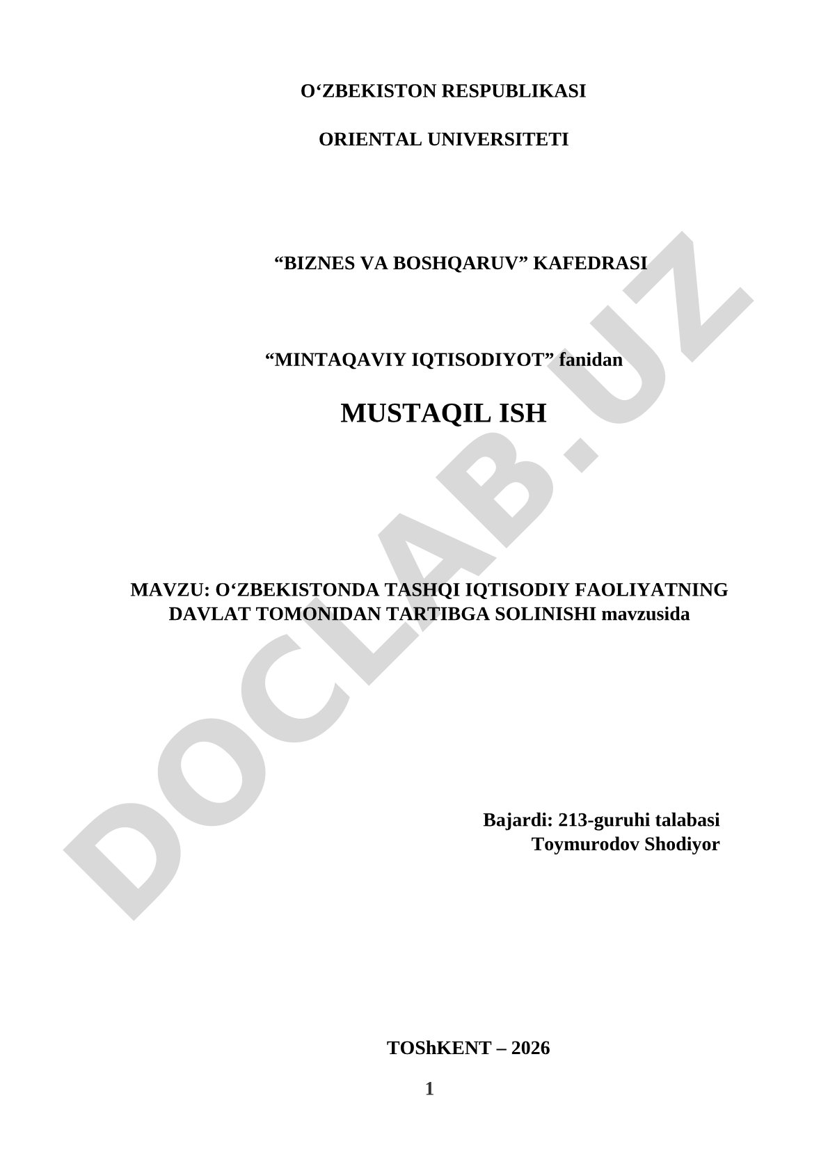 OʻZBEKISTONDA TASHQI IQTISODIY FAOLIYATNING DAVLAT TOMONIDAN TARTIBGA SOLINISHI