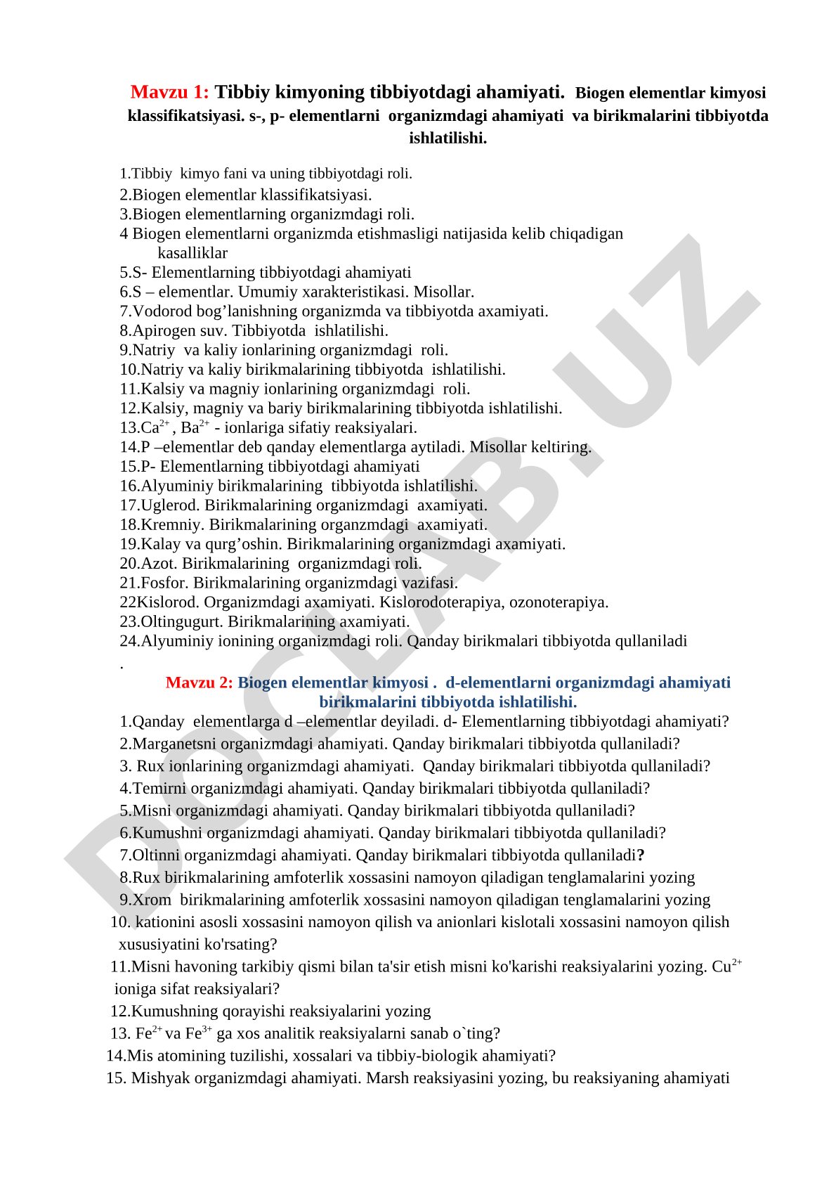 Tibbiy kimyoning tibbiyotdagi ahamiyati va biogen elementlar kimyosi