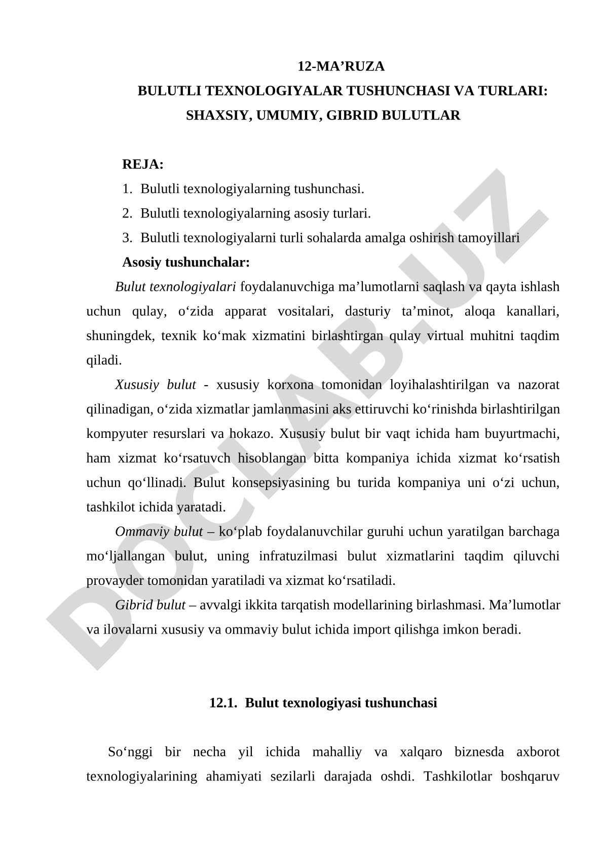 Bulutli texnologiyalar tushunchasi va turlari: shaxsiy, umumiy, gibrid bulutlar