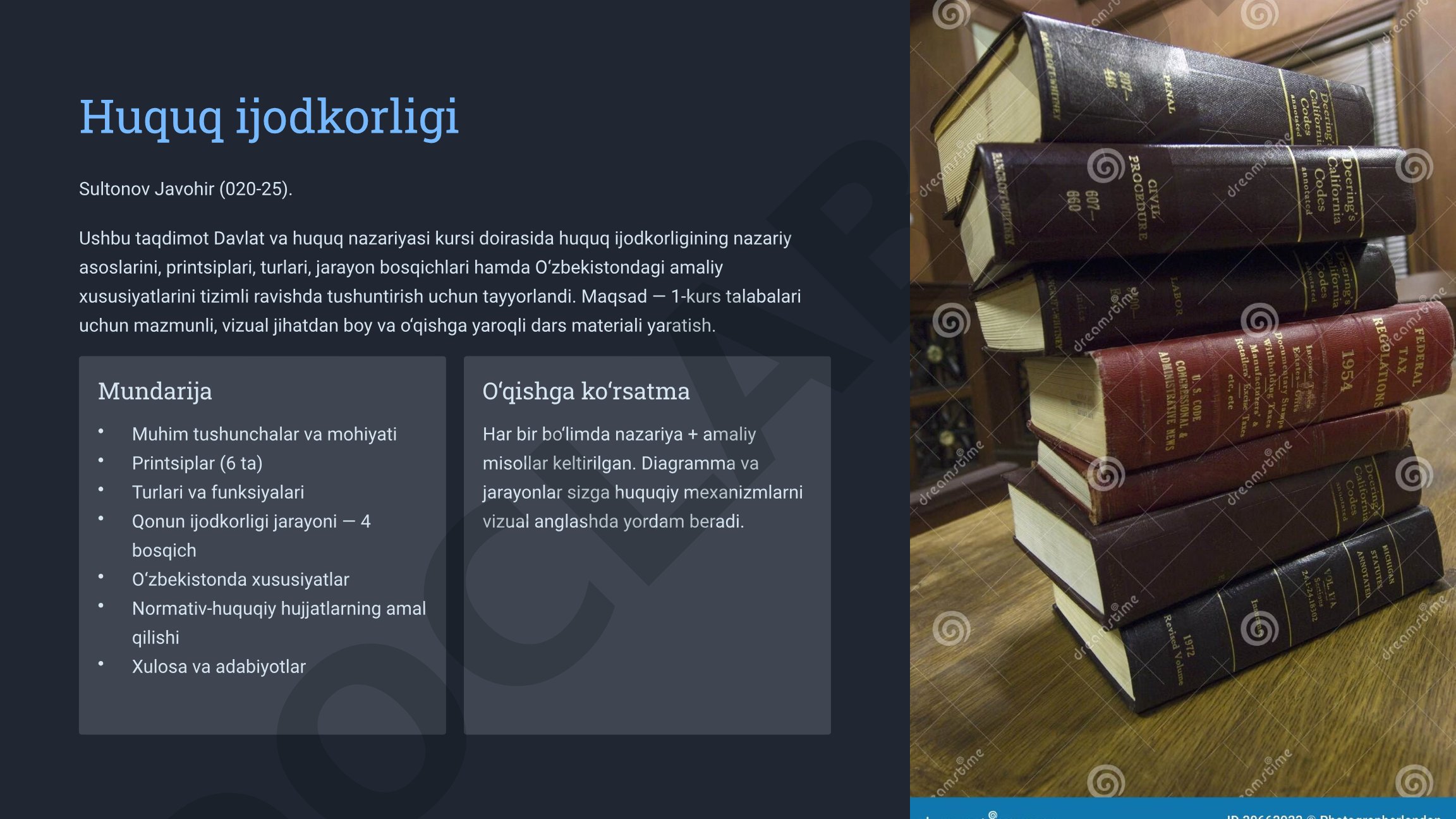 Huquq ijodkorligi: tushunchasi, prinsiplari, turlari, bosqichlari va O'zbekiston