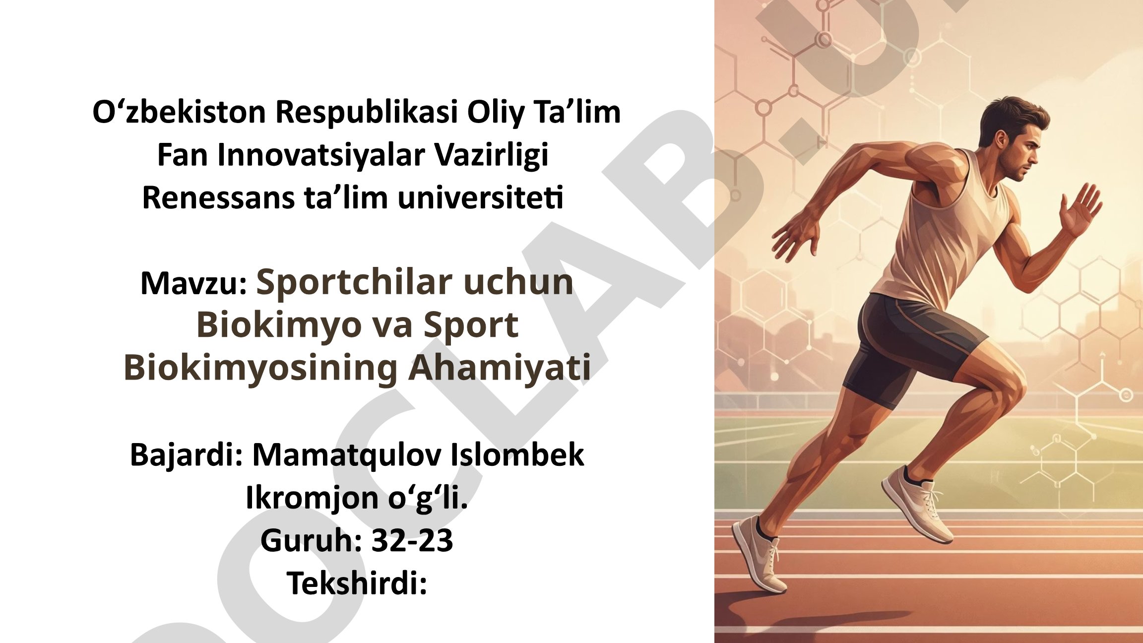 Sportchilar uchun Biokimyo va Sport Biokimyosining Ahamiyati