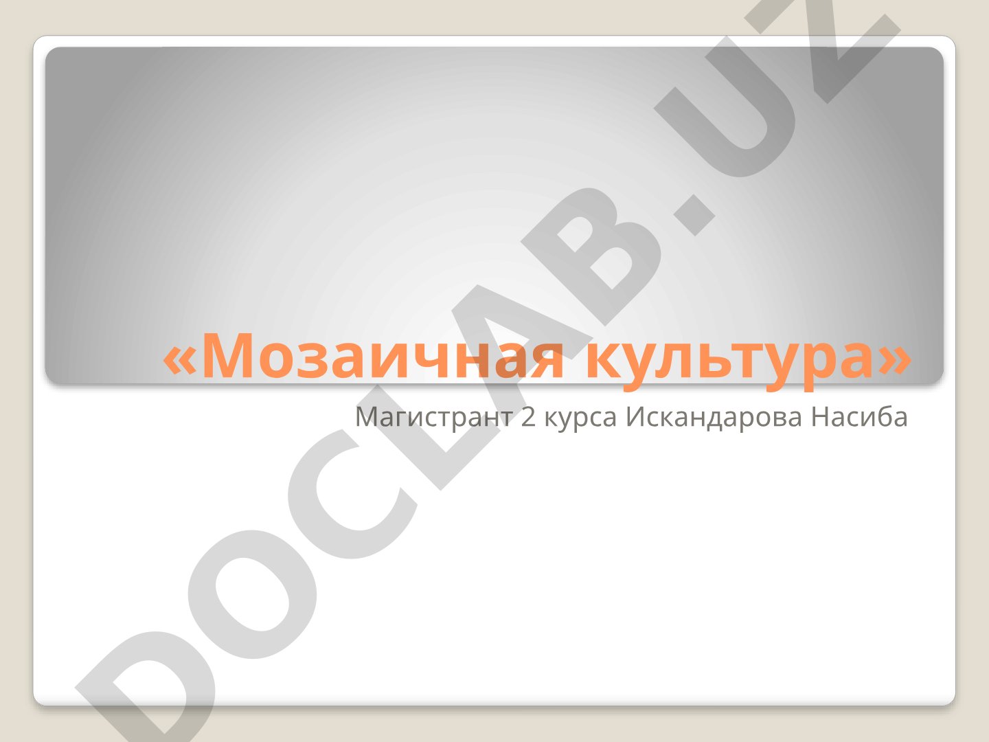 Мозаичная культура и мировоззрение homo reclamus