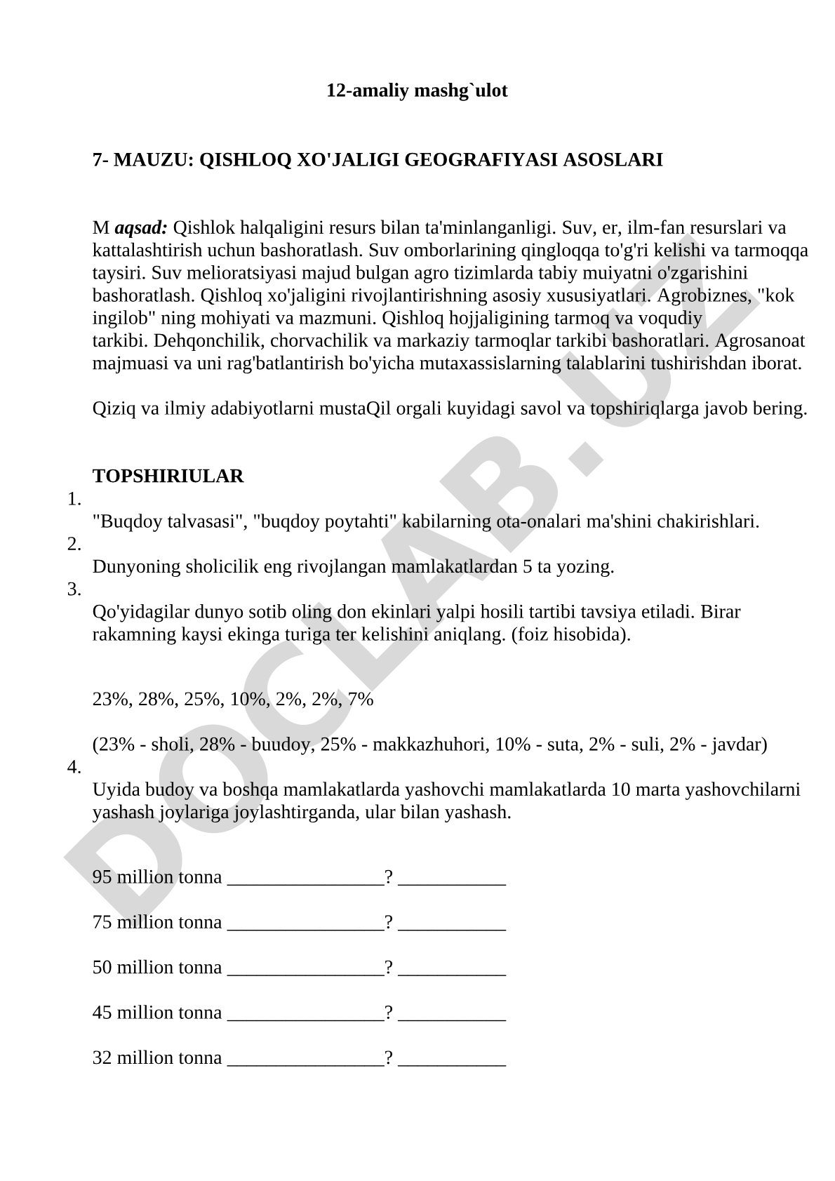 Qishloq xo'jaligi geografiyasi asoslari