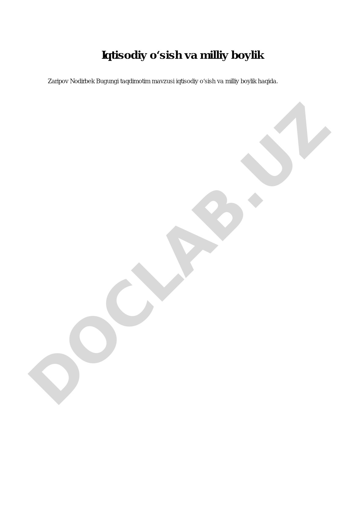 Iqtisodiy o‘sish va milliy boylik