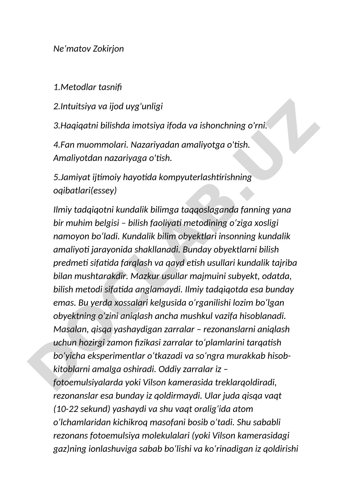 Fan metodlari tasnifi va ilmiy bilish masalalari